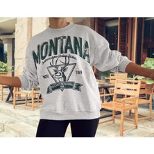 Amor Woman Montana Dijital Baskılı Yuvarlak Yaka Yei Trend Kadın Pamuk Dokuma Spor Sweatshirt