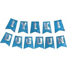 Dipak Mavi Renk Gümüş Yazılı Simli Püsküllü Iyiki Doğdun Yazılı Banner