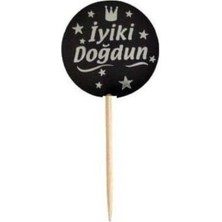 Dipak Siyah Gümüş Renk Yıldızlı Pasta Üstü Kürdan 20 Adet