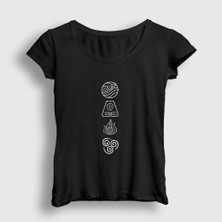 Presmono Kadın Siyah Symbols V2 Anime Avatar The Last Airbender T-Shirt