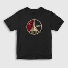 Presmono Unisex Çocuk Siyah Cosmos CCCP Sovyetler Birliği T-Shirt