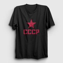Presmono Unisex Siyah Red CCCP Sovyetler Birliği T-Shirt
