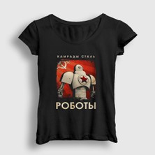 Presmono Kadın Siyah Robots Cccp Sovyetler Birliği T-Shirt