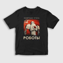 Presmono Unisex Çocuk Siyah Robots CCCP Sovyetler Birliği T-Shirt