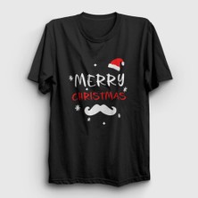 Presmono Unisex Siyah Mustache Merry Christmas Yılbaşı T-Shirt