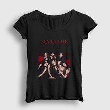 Presmono Kadın Siyah Cry For Me K-Pop Twice T-Shirt