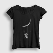 Presmono Kadın Siyah Swing Astronaut Space Astronot Uzay T-Shirt