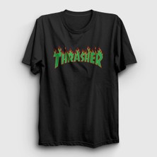 Presmono Unisex Siyah Logo V4 Thrasher T-Shirt