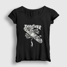 Presmono Kadın Siyah Love Affair Thrasher T-Shirt