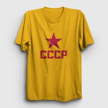 Presmono Unisex Sarı Red CCCP Sovyetler Birliği T-Shirt