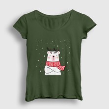 Presmono Kadın Haki Polar Bear Kutup Ayısı Yılbaşı T-Shirt