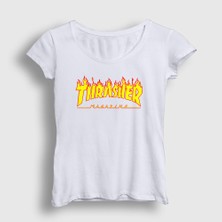 Presmono Kadın Beyaz Logo Thrasher T-Shirt