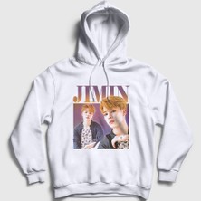 Presmono Unisex Beyaz Poster K Pop Jimin Bts Kapüşonlu Sweatshirt