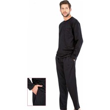 Pierre Cardin Erkek Pijama Takımı Uzun Kollu Penye Yakası Düğmeli Alt Çizgili