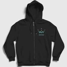 Presmono Unisex Siyah Logo V2 K-Pop Mamamoo Fermuarlı Kapüşonlu Sweatshirt