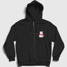 Presmono Unisex Siyah Polar Bear Kutup Ayısı Yılbaşı Fermuarlı Kapüşonlu Sweatshirt