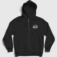 Presmono Unisex Siyah Van Gogh Logo Nasa Space Uzay Fermuarlı Kapüşonlu Sweatshirt