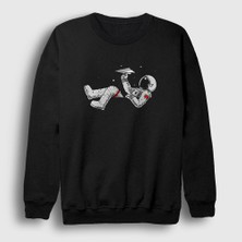 Presmono Unisex Siyah Paper Plane Astronaut Space Astronot Uzay Sweatshirt