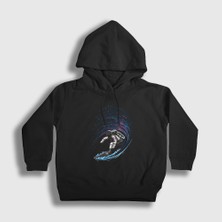 Presmono Unisex Çocuk Siyah Surfer Astronaut Space Astronot Uzay Kapüşonlu Sweatshirt