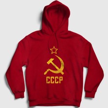 Presmono Unisex Kırmızı Logo CCCP Sovyetler Birliği Kapüşonlu Sweatshirt