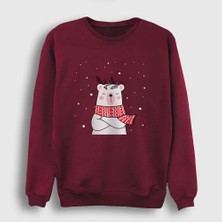 Presmono Unisex Bordo Polar Bear Kutup Ayısı Yılbaşı Sweatshirt
