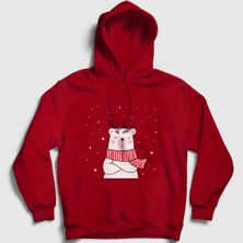 Presmono Unisex Kırmızı Polar Bear Kutup Ayısı Yılbaşı Kapüşonlu Sweatshirt