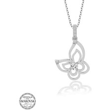 Gumush Swarovski Taşlı Gümüş Kelebek Kadın Kolye