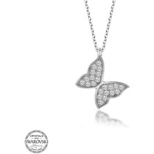 Gumush Swarovski Taşlı Gümüş Kelebek Kadın Kolye