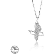 Gumush Swarovski Taşlı Gümüş Kelebek Kadın Kolye