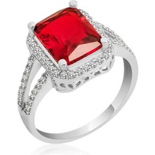 Gumush Gümüş Baget Kare Bayan Yüzük