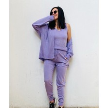 Butik Ponçik 3'lü Lila Rengi Cepli Triko Takım