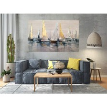 Hobimania Kanvas Tablo Yağlı Boya Görünümlü Gemiler 70 x 120 cm Duvar Dekorasyon Moda Tablo