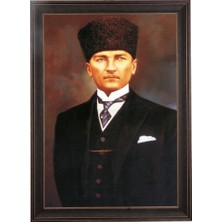 Tekin Özalit Ceviz Rengi Çerçeveli Kahverengi Fonlu Atatürk Portresi