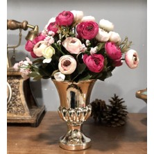Nettenevime Yapay Çiçek Aranjmanı Antik Cam Vazoda Pembe Fuşya Erengüller