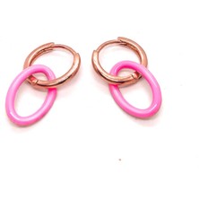 Nisa 925 Ayar Gümüş Pembe Mineli Sallantılı Oval Küpe