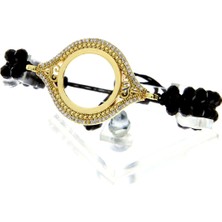 ŞEN Iki Sıra Örgülü Siyah Kristalli Kemangözlü Çeyreklikli Makrome Bileklik