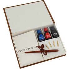 Steelpen Ahşap Kalem Özel Kagıt Üç Renk Mürekkepli Kaligrafi Seti