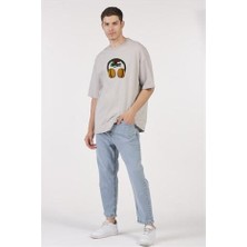to Cosmos Oversize T-Shirt Sonds Of Burger Baskılı Açık Gri Erkek-Kadın