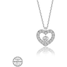 Gumush Swarovski Taşlı Gümüş Kalp Kadın Kolye