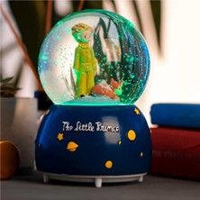 Mobgift Le Petit Prince/küçük Prens Orta Boy Işıklı Müzikli Kar Küresi (Lacivert)
