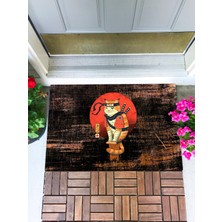 Buket Home Ninja Kedi Kapı Önü Paspası Dekoratif Kapı Paspası Dış Mekan Paspas Ev Içi Paspası 45X70CM