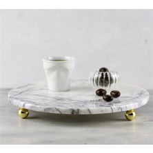 Akayev Mermer 28 cm Altın Boncuk Ayaklı Leylak Yuvarlak Sunum Tabağı
