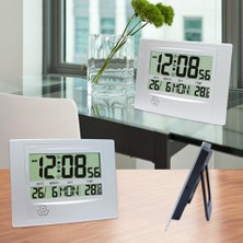 Elaccent F Fityle Dijital Takvim Günü Saati Alarm LCD Ekran Sıcaklık Gümüş ile Büyük Zaman (Yurt Dışından)