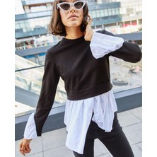 Barnie's Barnies Kadın Siyah Keten Garnili Sweatshirt