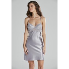 Pierre Cardin 600 Kadın İp Askılı Saten Gecelik-Royal