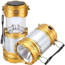 herkesetoptantic Kamp Feneri/el Feneri Solar Güneş Enerjili Usb’li LED Işıklı Şarj Edilebilir Işıldak (Gold)