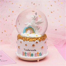 herkesetoptantic Gökkuşağı Üzerinde Unicorn Orta Boy Işıklı Müzikli Kar Küresi