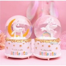 Mobgift 2’li gökkuşağı Üzerinde Unicorn Orta Boy Işıklı Müzikli Kar Küresi