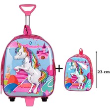 Roxy Unicorn Anaokulu Çanta Seti Çekçekli Çanta - Mini Sırt Çantası Pembe