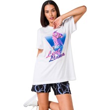 Viselia Oversize Beyaz T-Shirt  Pamuk Fortnite Nefes Alan Yeni Nesil Terletmeyen Baskılı Unisex